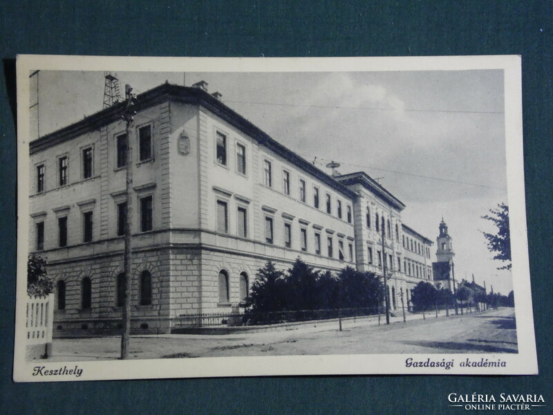 Képeslap,Postcard,Keszthely, Gazdasági akadémia látkép, utca részlet,1947
