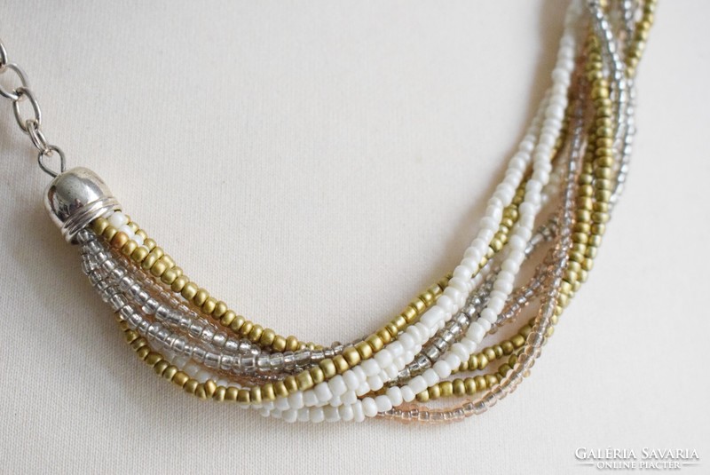 Necklace gold, silver and white tekla pearls 10 strings of pearls 54 cm