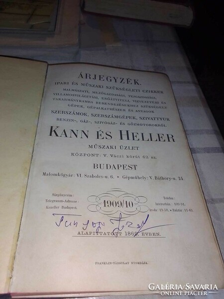 Kann és Heller Ipari és műszaki cikkek jegyzéke1909/10