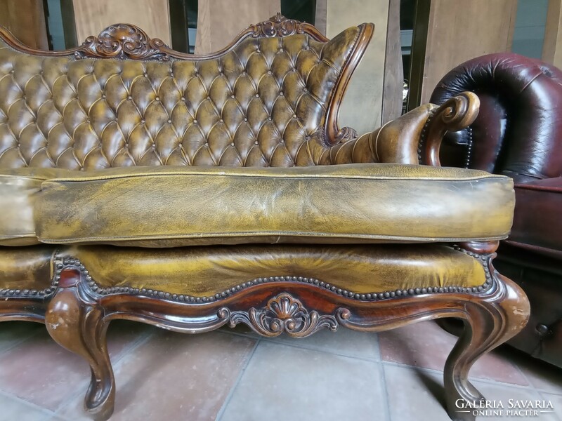 Barokk bőr chesterfield kanapé