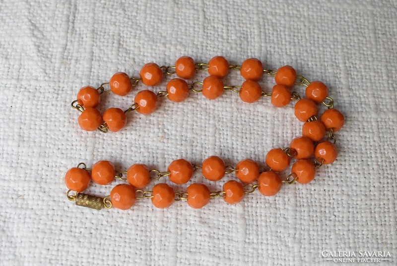 Pearl necklace, orange 48 cm, faceted glass pearl size 8 mm