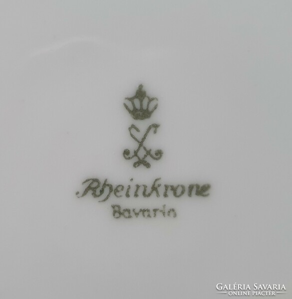 4db Rheinkrone Bavaria német porcelán kistányér süteményes tányér rózsa virág mintával arany széllel