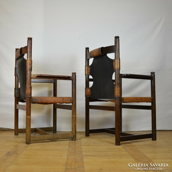 Iparművészeti bőr karfás szék retro szék