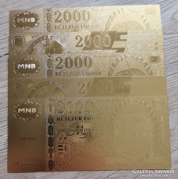 5 gold-plated HUF 2000 copies, millennium HUF 2000 copies
