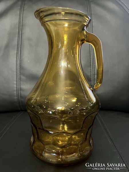 Vintage, Italian, enesco brand, amber-colored, thick glass jug with honeycomb pattern, for 11 glasses