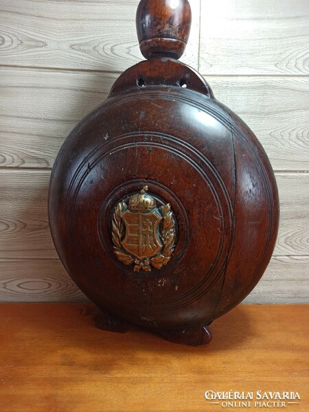 Huge carved coat of arms water bottle approx. 100 years old