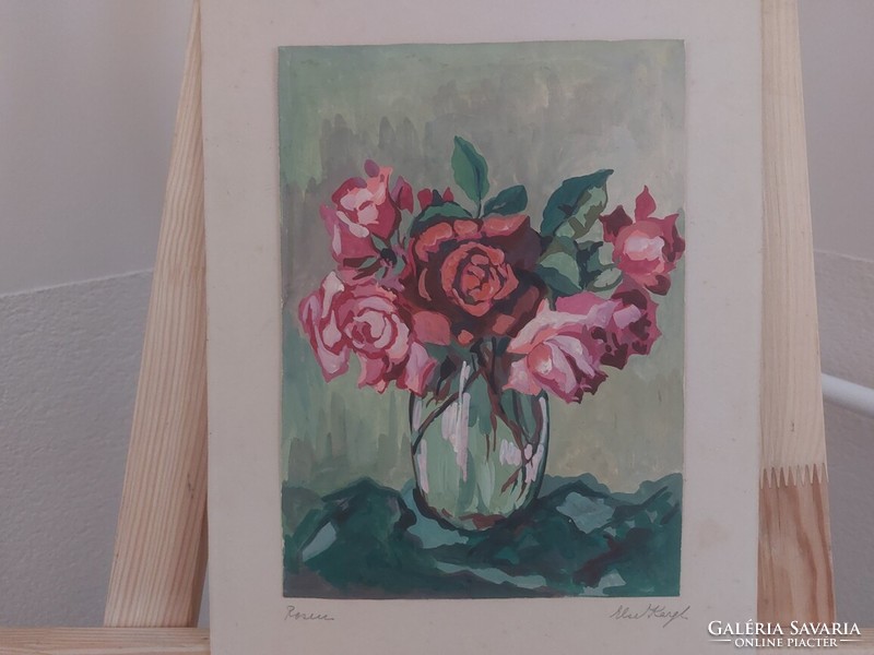 (K) flower still life painting 24x35 cm in total size