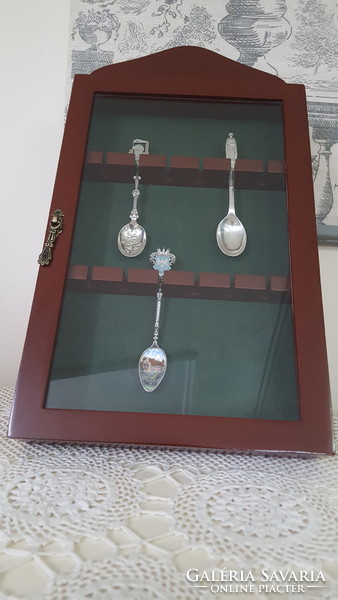 Mahogany-framed wall hanging display case for collector's or souvenir spoons