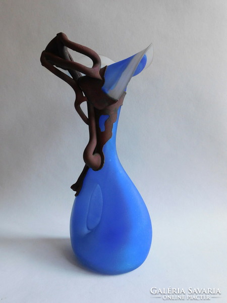Philippe Ravert vintage üvegműves váza plasztikus bronz rátéttel