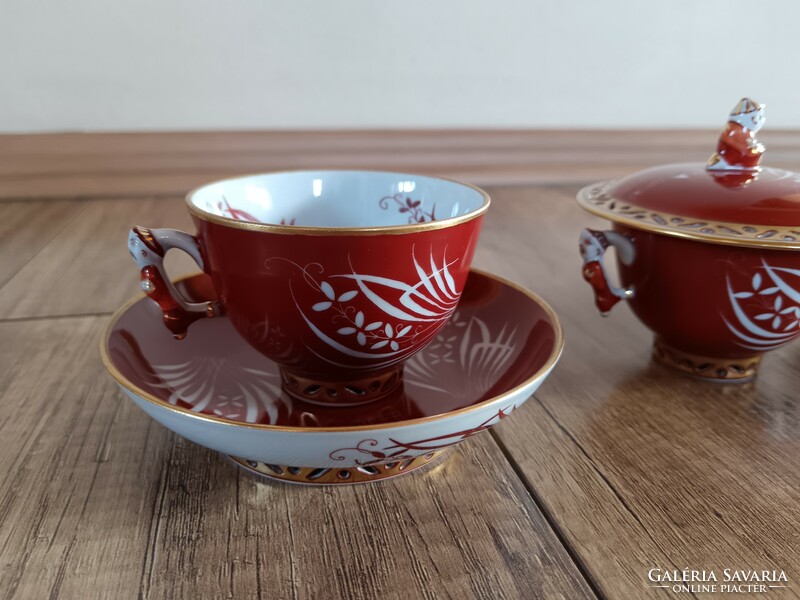 Old Herend Esterházy pattern coffee set for two with mandarin tongs