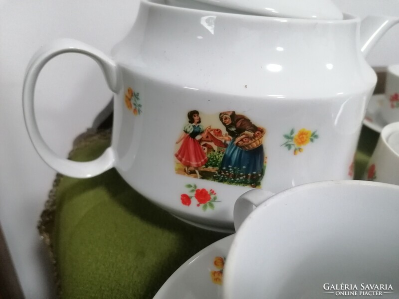 Zsolnay fairy tale scene - flower pattern sticker tea set /5 persons/