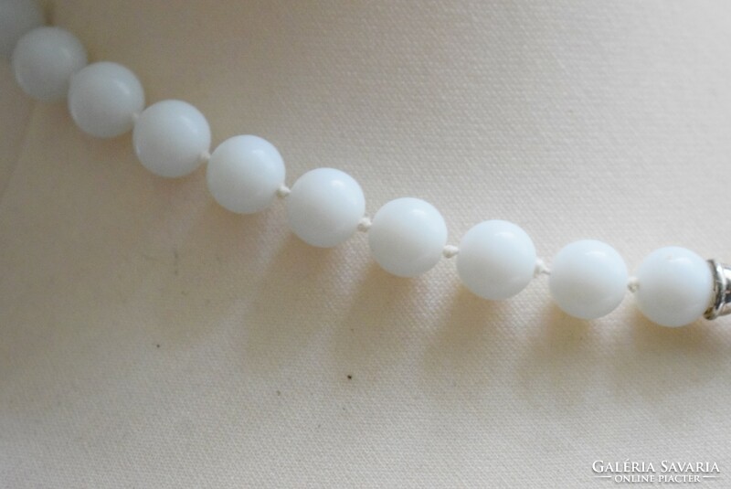 Üveg gyöngy , tekla nyaklánc , fehér 48 cm , gyöngy méret 10 mm