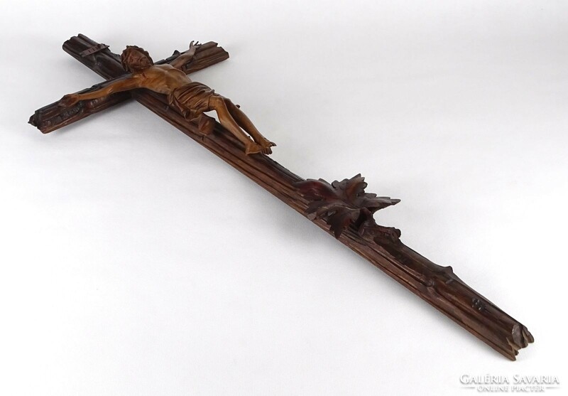 1Q181 Nagyméretű fa kereszt feszület faragott Jézussal 77.5 cm