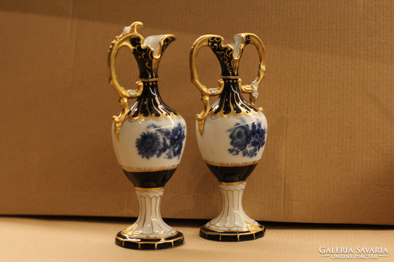 Royal Dux arany kék cseh porcelán kiöntő karaffa és váza
