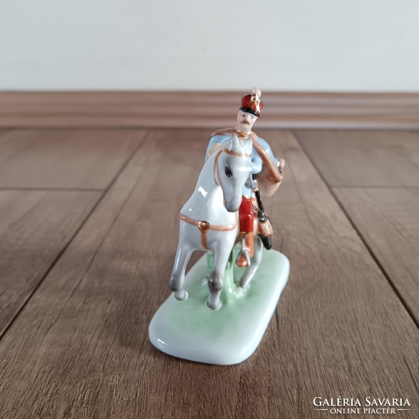 Antik Herendi huszár lovon porcelán figura