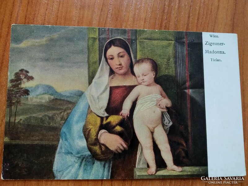 Antique art page, madonna, postal clean