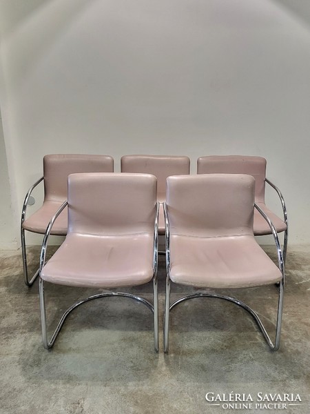 Italian Saporiti dining chairs, 5 leather