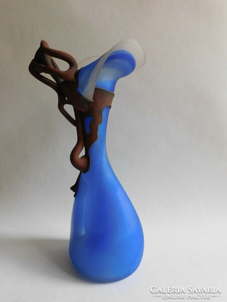 Philippe ravert vintage glassware vase with plastic bronze appliqué