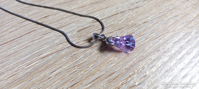 Long (60cm) silver chain with purple pendant