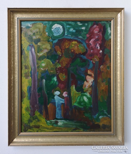 Miklós Németh(1934-2012): in the park. Signed oil painting.