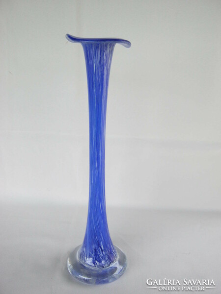 Slim blue glass vase 30 cm