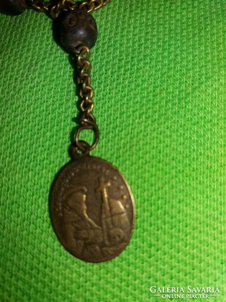 Antique 19th Century Pilgrim copper-wood hand reader rosary wrist Christian jewelry with pendant as shown in pictures