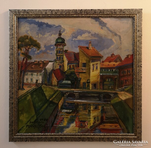Sopron. Signed, dated, large-scale oil painting.