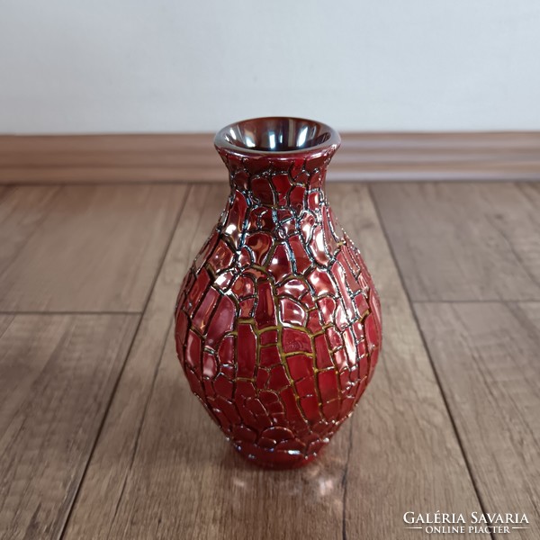 Régi modern Zsolnay repesztett eozin mázas váza