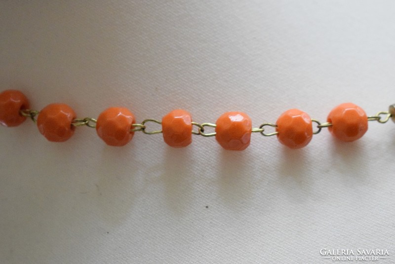 Gyöngy nyaklánc , narancs 48 cm , fazettált üveggyöngy méret 8 mm