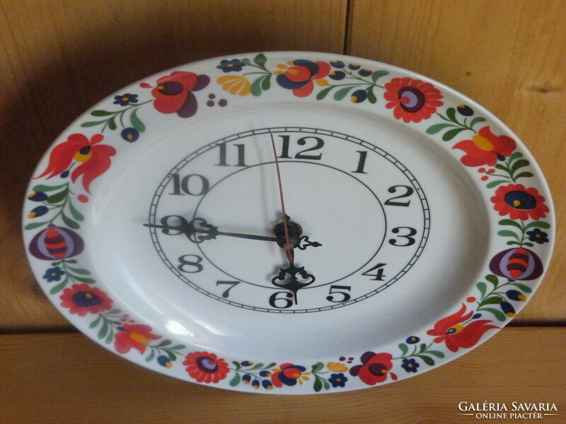 Hollóházi indicated, Kalocsa? Patterned porcelain wall clock - works -