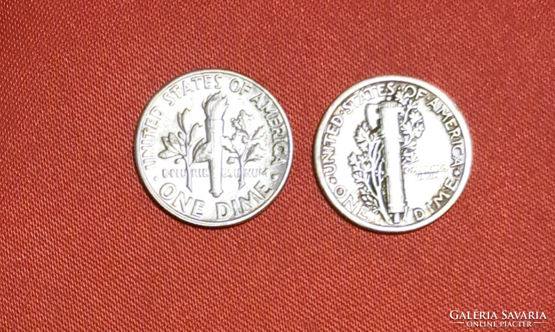 1923, 1956, USA silver 1 dime 2 pieces (762)
