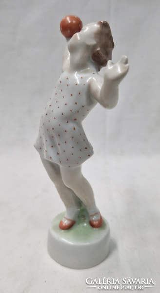 Old Zsolnay shield-stamped figure of a ball-playing girl in perfect condition 14 cm.