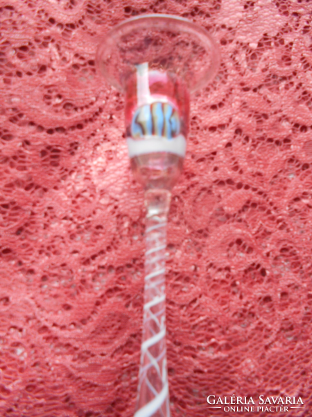 Murano candlestick, glass spiral in the stem, glass mosaic decoration in the upper part marked by the master