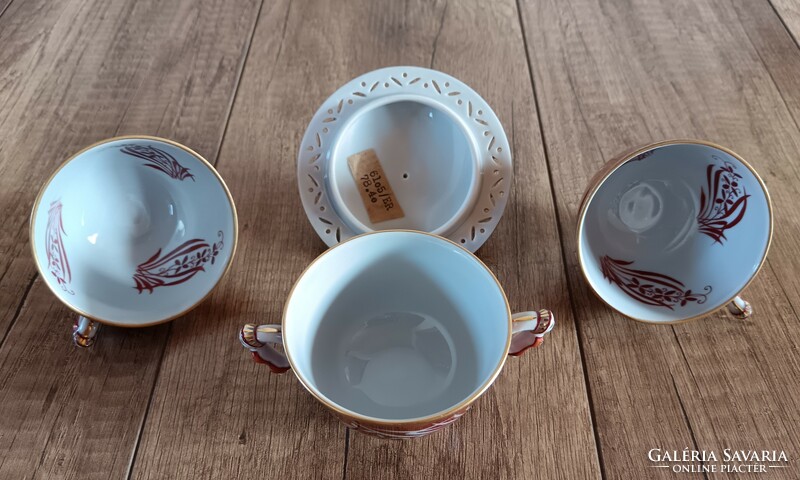 Old Herend Esterházy pattern coffee set for two with mandarin tongs