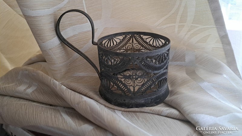 Antique Russian goldsmith artist cup holder. Size: 6 cm high, 7 cm in diameter