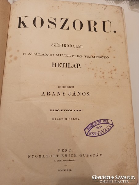 Koszorú. Szépirodalmi s általános miveltség terjesztő hetilap- I.évfolyam II félév 1863.