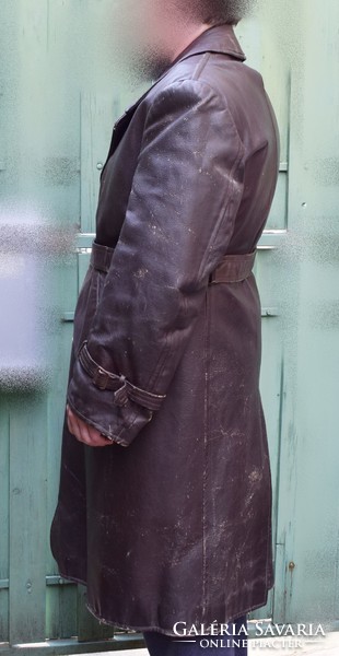 ÁVH-s ( Államvédelmi Hatóság ) hosszú bőrkabát - Rákosi korszak 50-es évek , felnőtt nagy méret