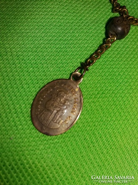 Antique 19th Century Pilgrim copper-wood hand reader rosary wrist Christian jewelry with pendant as shown in pictures