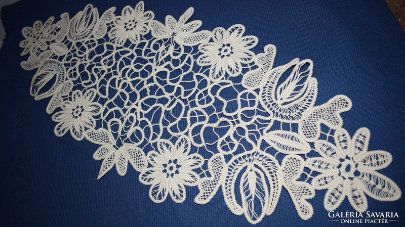 Cord lace, pointlass lace, needlework decorative tablecloth, runner, centerpiece 70 x 28 cm