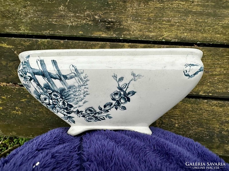 Antique earthenware deep bowl, marked: pig