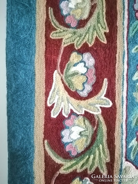 Hand-embroidered linen tapestry with woolen thread