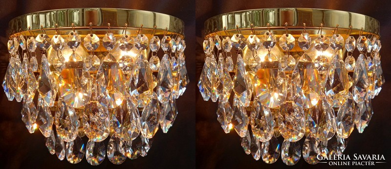 Pair of vintage mid century crystal wall lamps