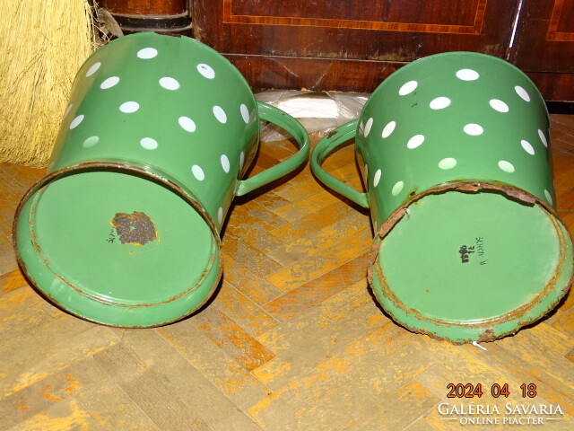 A pair of rare old greens !! Dotted water jug kanta enameled enameled rustic garden decor
