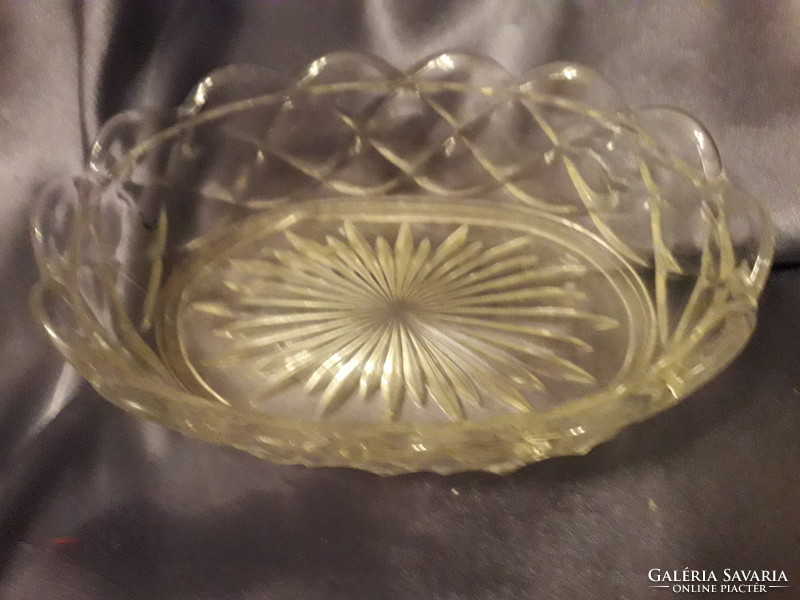Old, polished, beautiful oval-shaped glass offering, 17x12x6 cm, flawless.