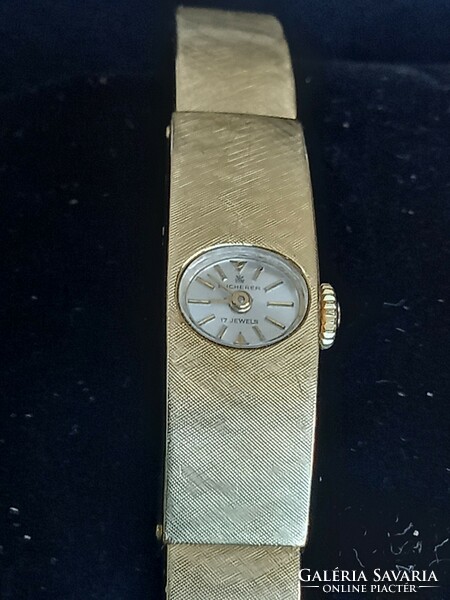 Midcentury Bucherer Swiss 18k gold watch, women's luxury wristwatch, 17 stones