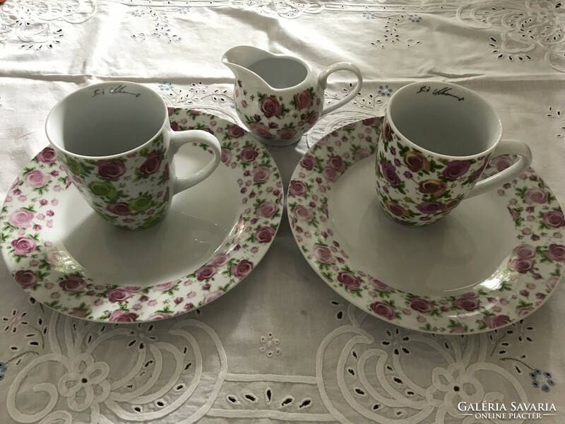 Porcelain breakfast set with roses, marked Adler