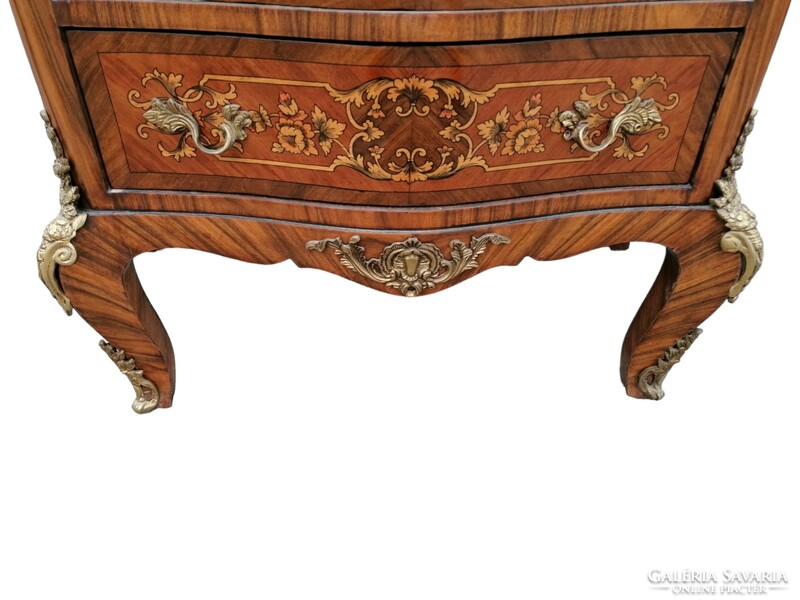 Inlaid 7-drawer tall chest of drawers with copper appliqués