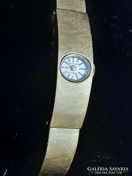 Midcentury Bucherer Swiss 18k gold watch, women's luxury wristwatch, 17 stones