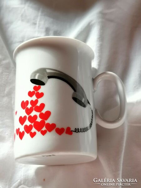 Retro, heart and phone pattern tea or latte mug, 