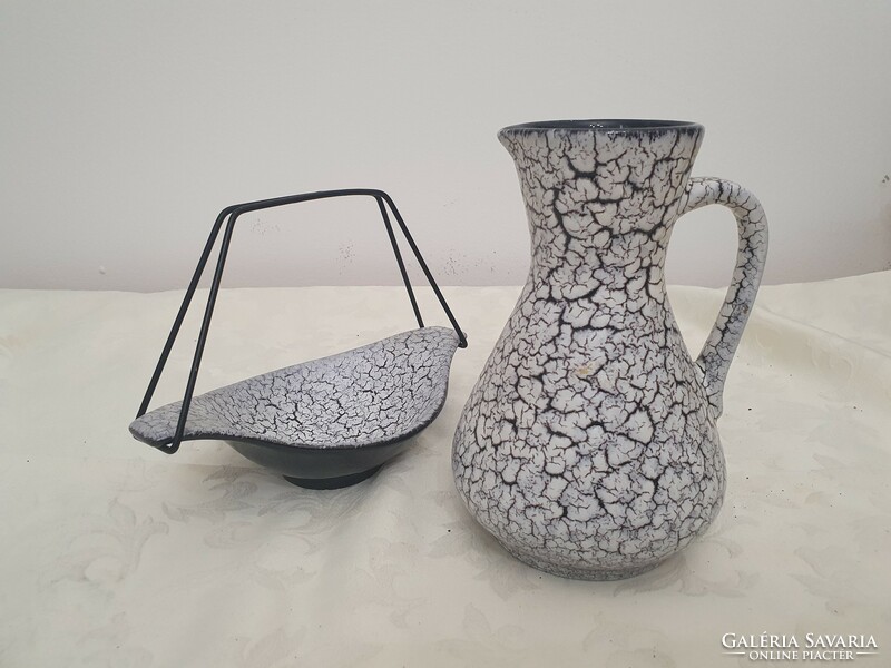 German ceramic vase and tray with cracked glaze